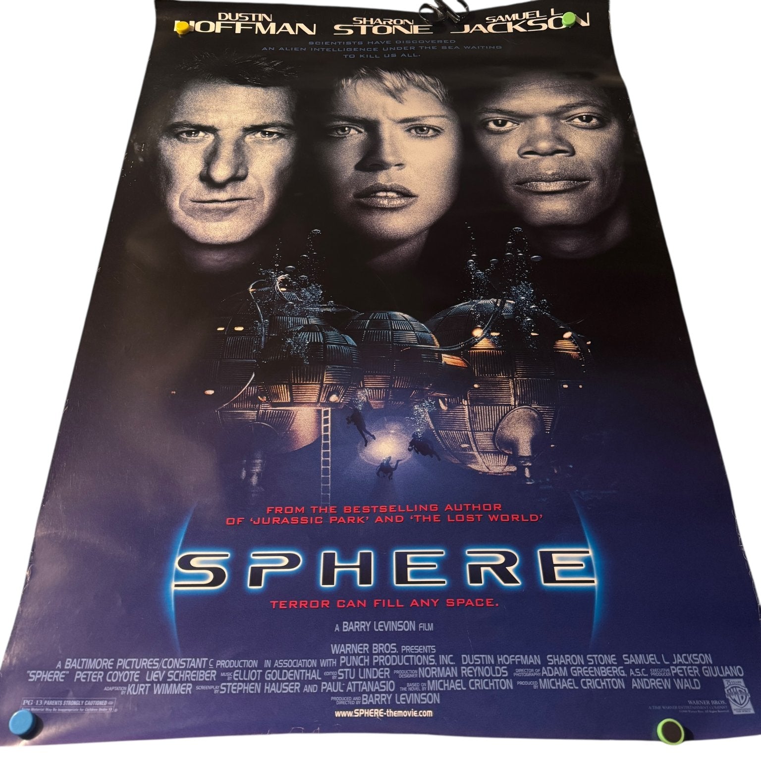 Sphere Vintage 1998 US One Sheet Movie Poster Sharon Stone Samuel L Jackson