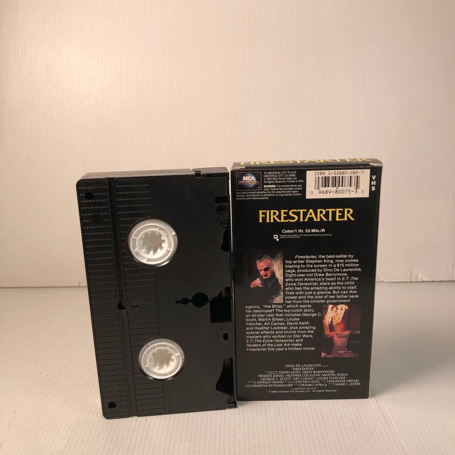 Firestarter VHS 1984 Sci-Fi Horror Stephen King Drew Barrymore MCA Universal