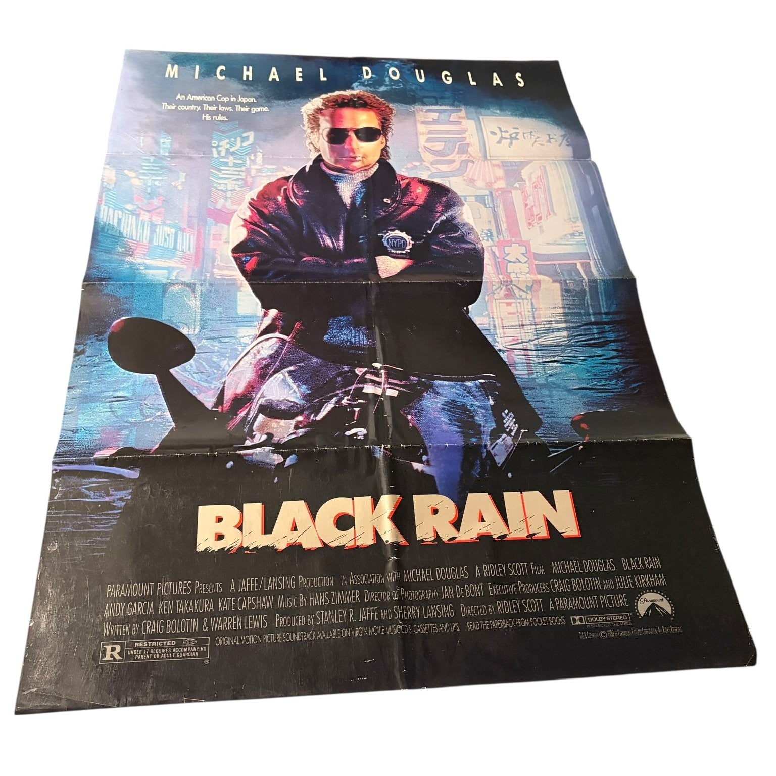 Black Rain 1989 One Sheet Movie Poster Michael Douglas Ridley Scott Vintage