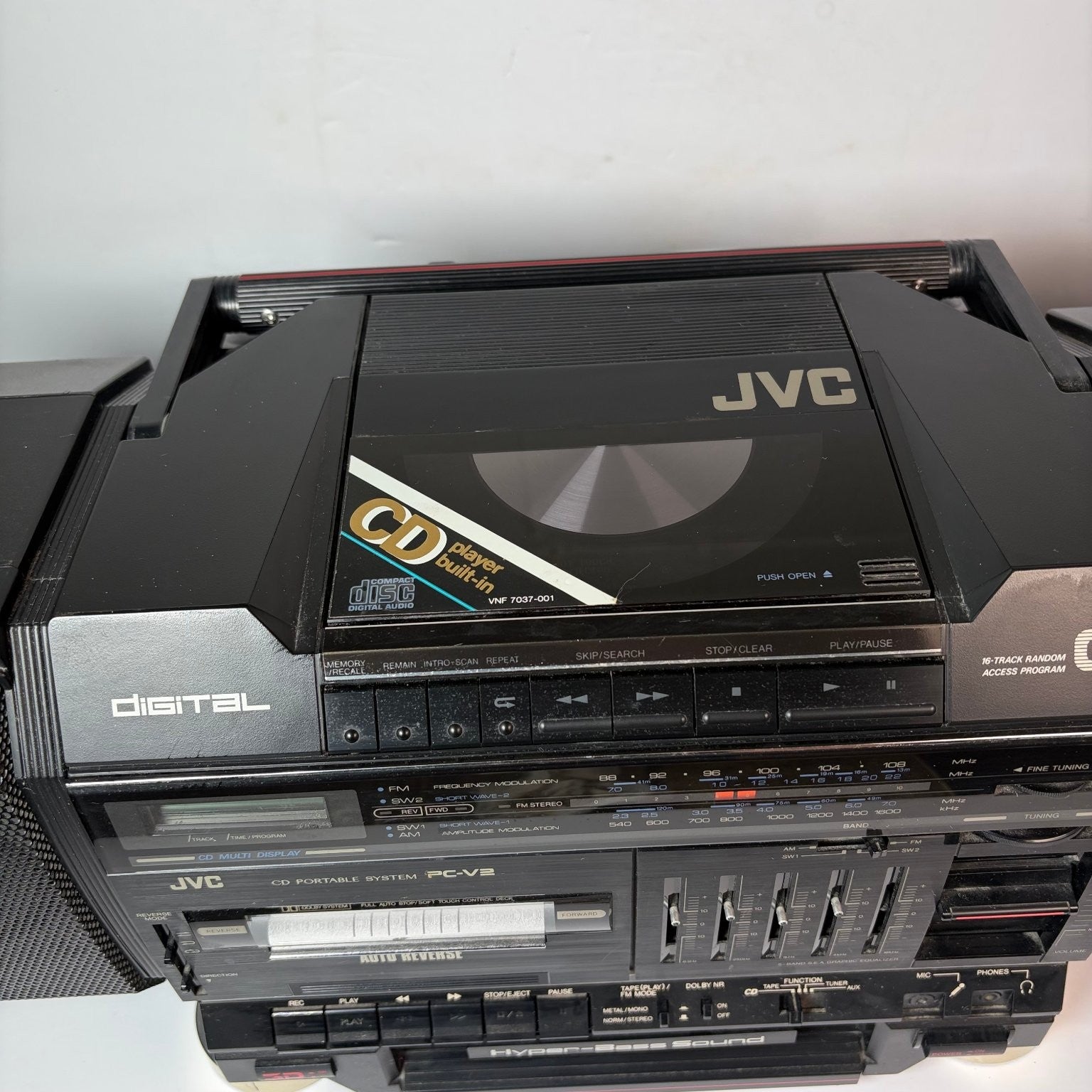 JVC PC-V2 Portable CD Cassette Boombox Radio Cassette Player Works No CD