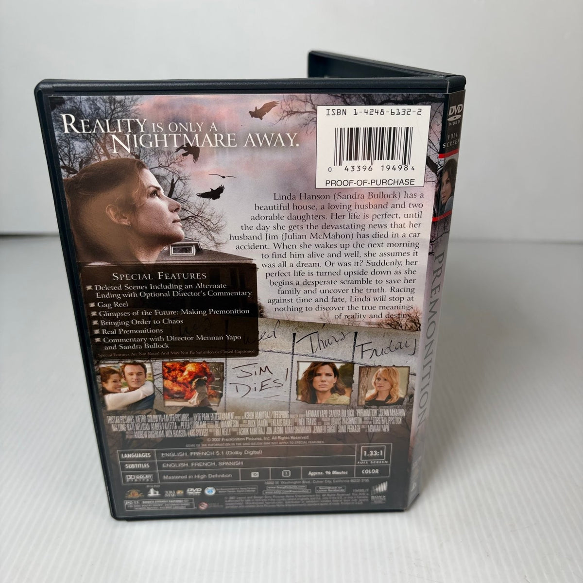 Premonition DVD 2007 Full Screen Sandra Bullock Psychological Thriller