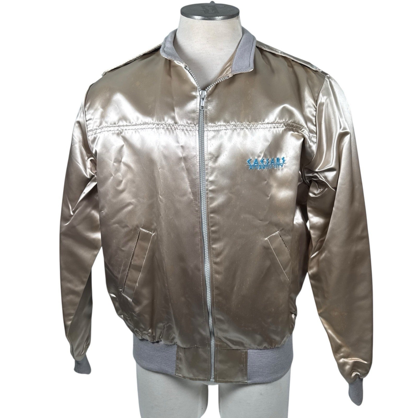 Vintage 1980s Caesars Atlantic City Embroidered Gold Bomber Jacket Mens Large