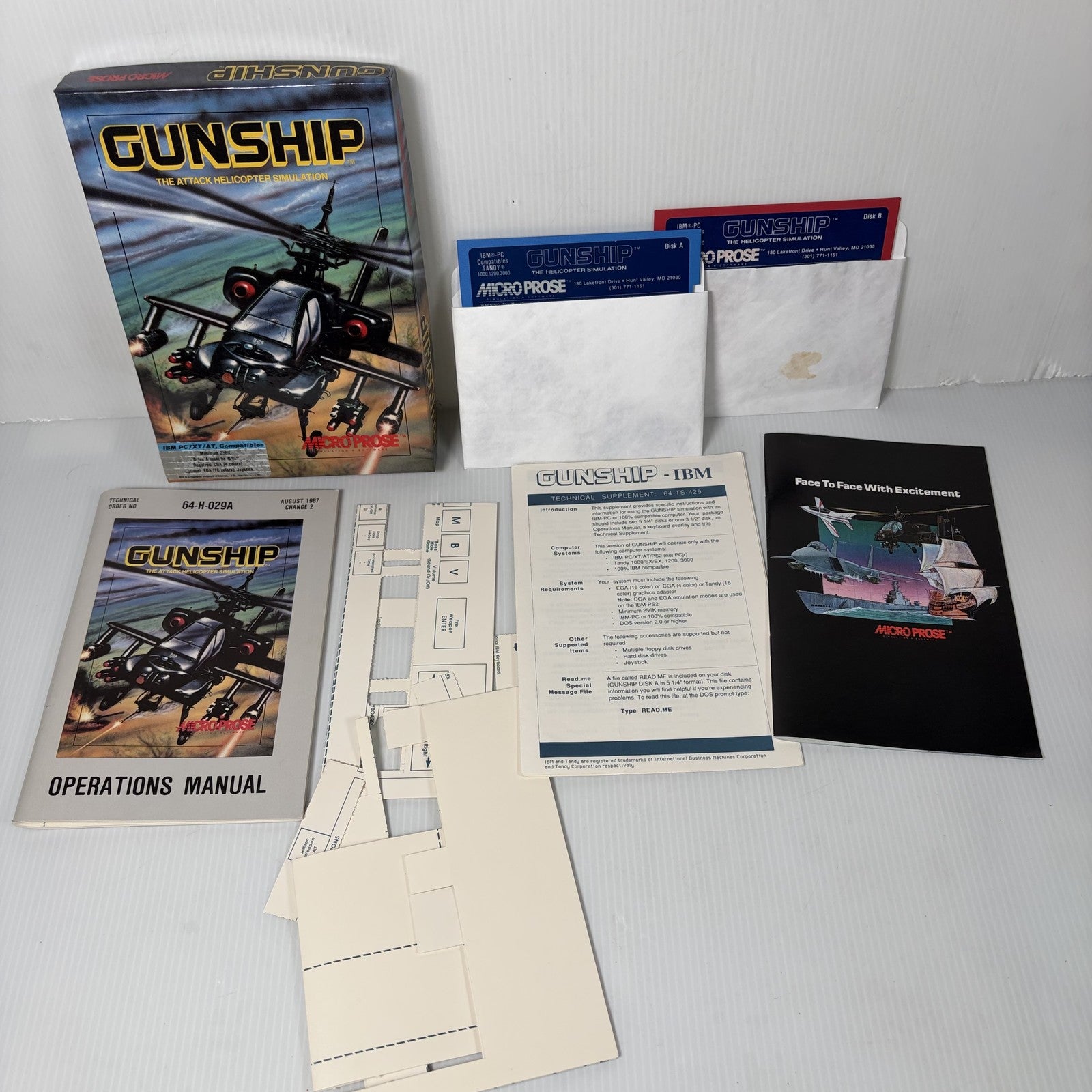 Gunship The Attack Helicopter Simulation IBM PC XT AT Vintage Big Box PC Game