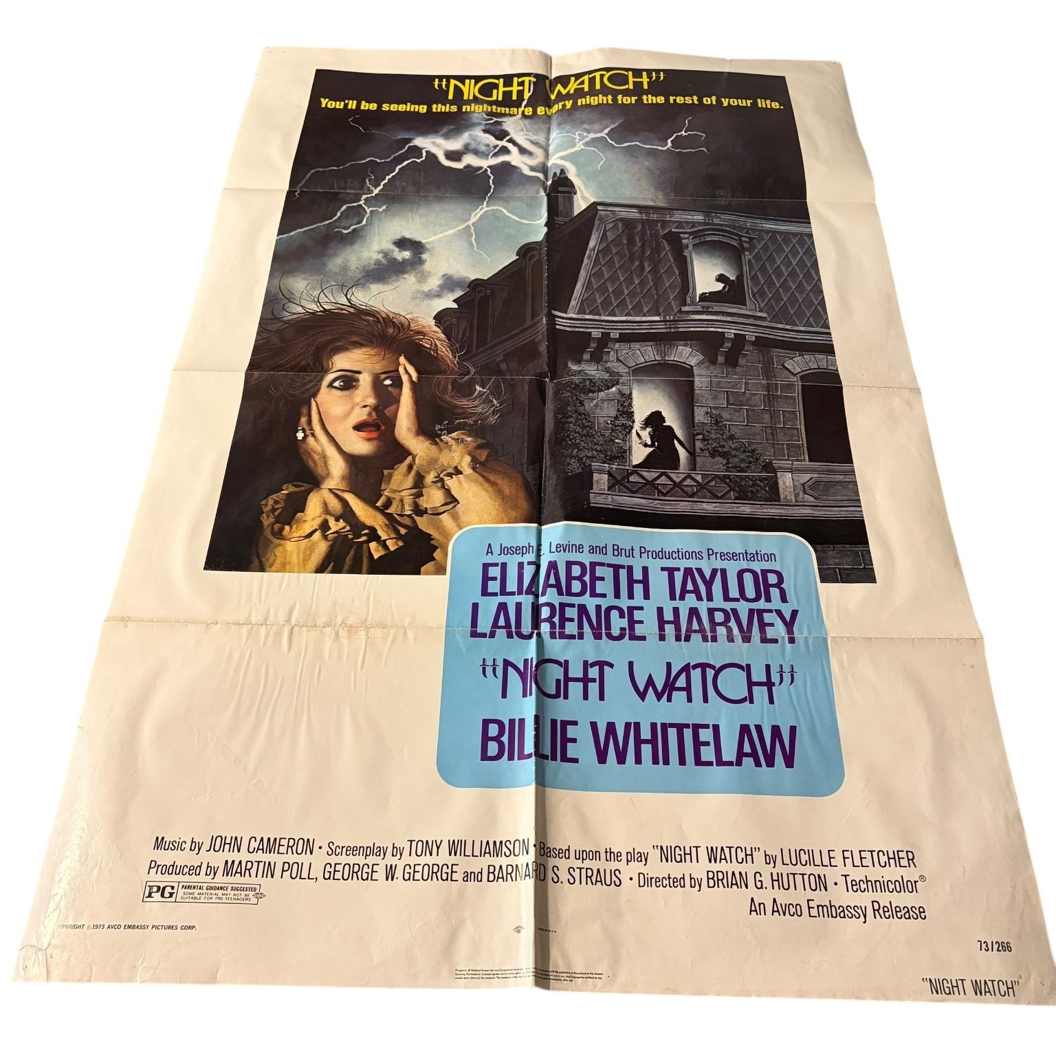 Vintage Night Watch 1973 One Sheet Movie Poster Elizabeth Taylor Laurence Harvey