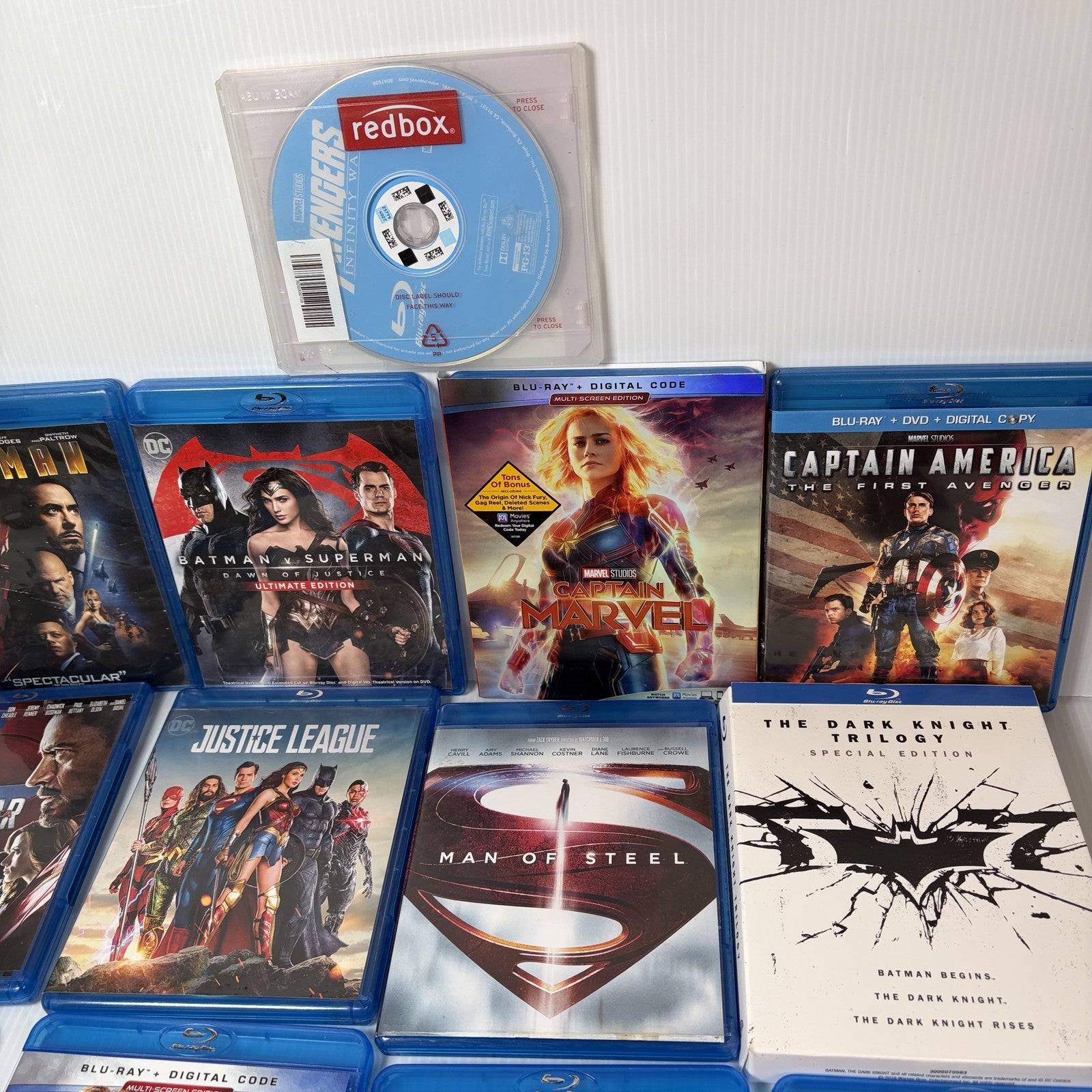 Huge 13 Movie Superhero Blu-ray Lot Marvel DC The Dark Knight Trilogy Avengers