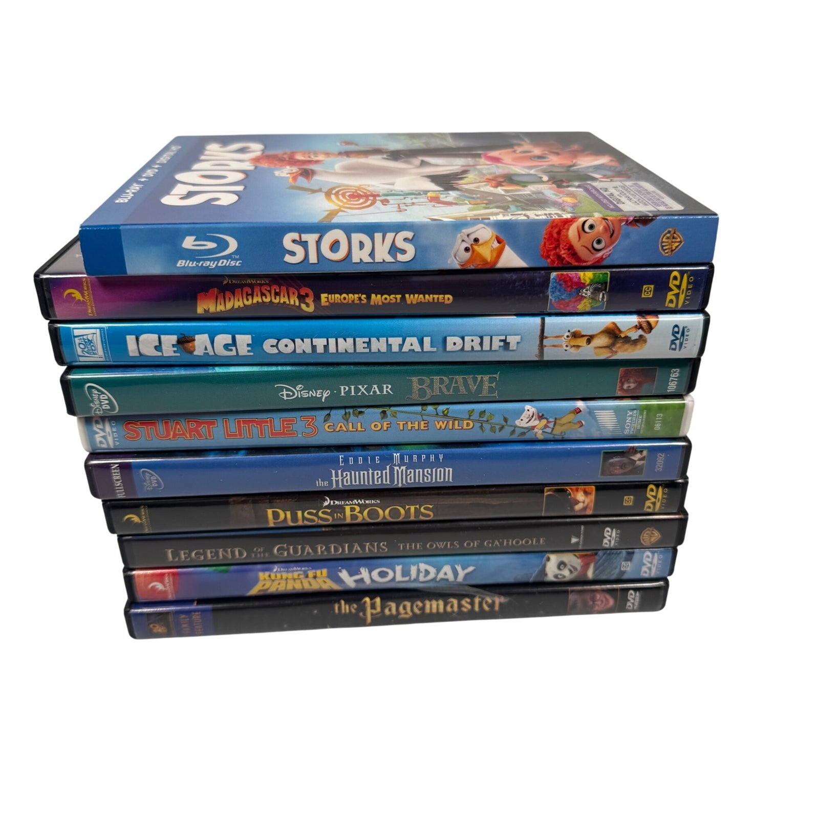 10 DVD Movie Lot Madagascar 3 Ice Age Brave Stuart Little 3 Puss In Boots & More