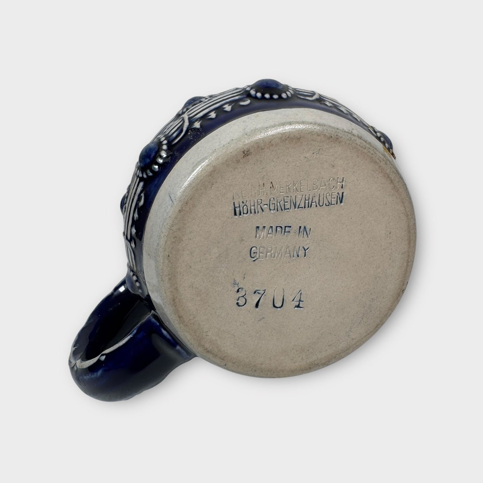 German Höhr-Grenzhausen Reinhold Merkelbach Stein Mug w/ Pewter Lid Blue Design