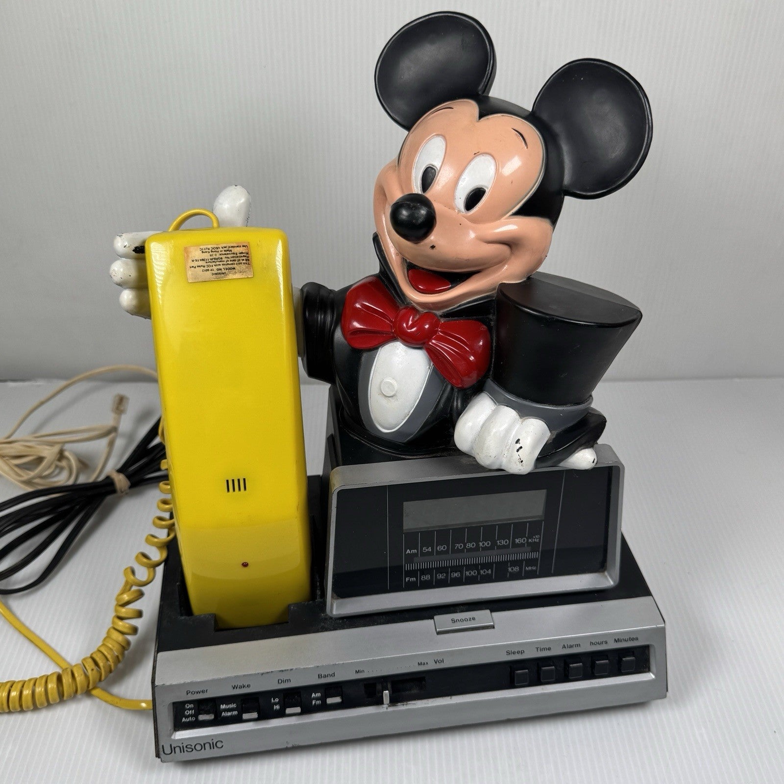 Unisonic Mickey Mouse Phone Radio Alarm Clock Model 6052 AS IS For Repair