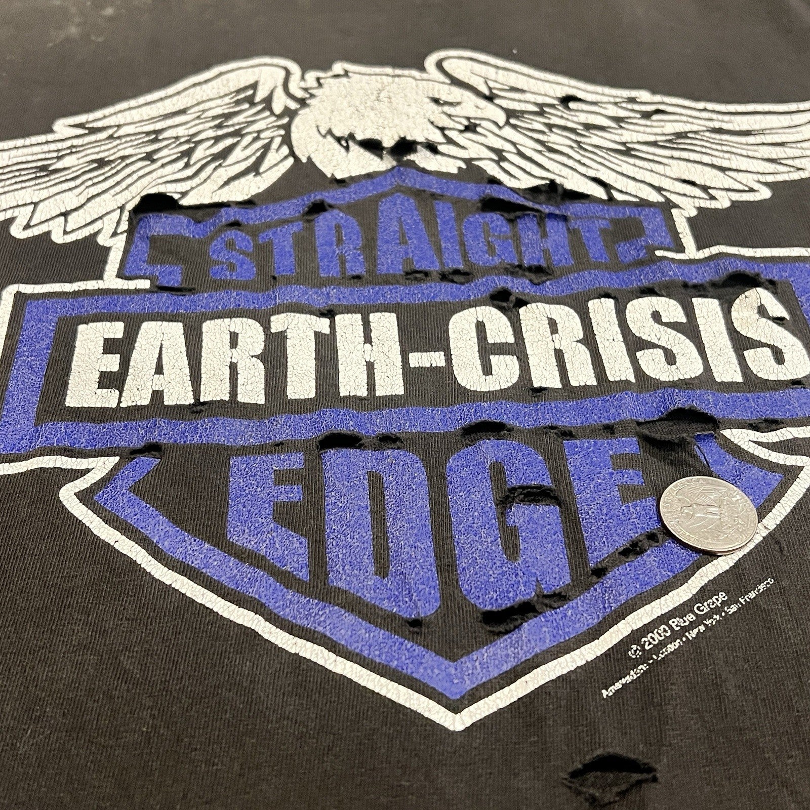 Vintage Distressed Earth Crisis Straight Edge Harley Logo M Y2K Blue Grape Rag