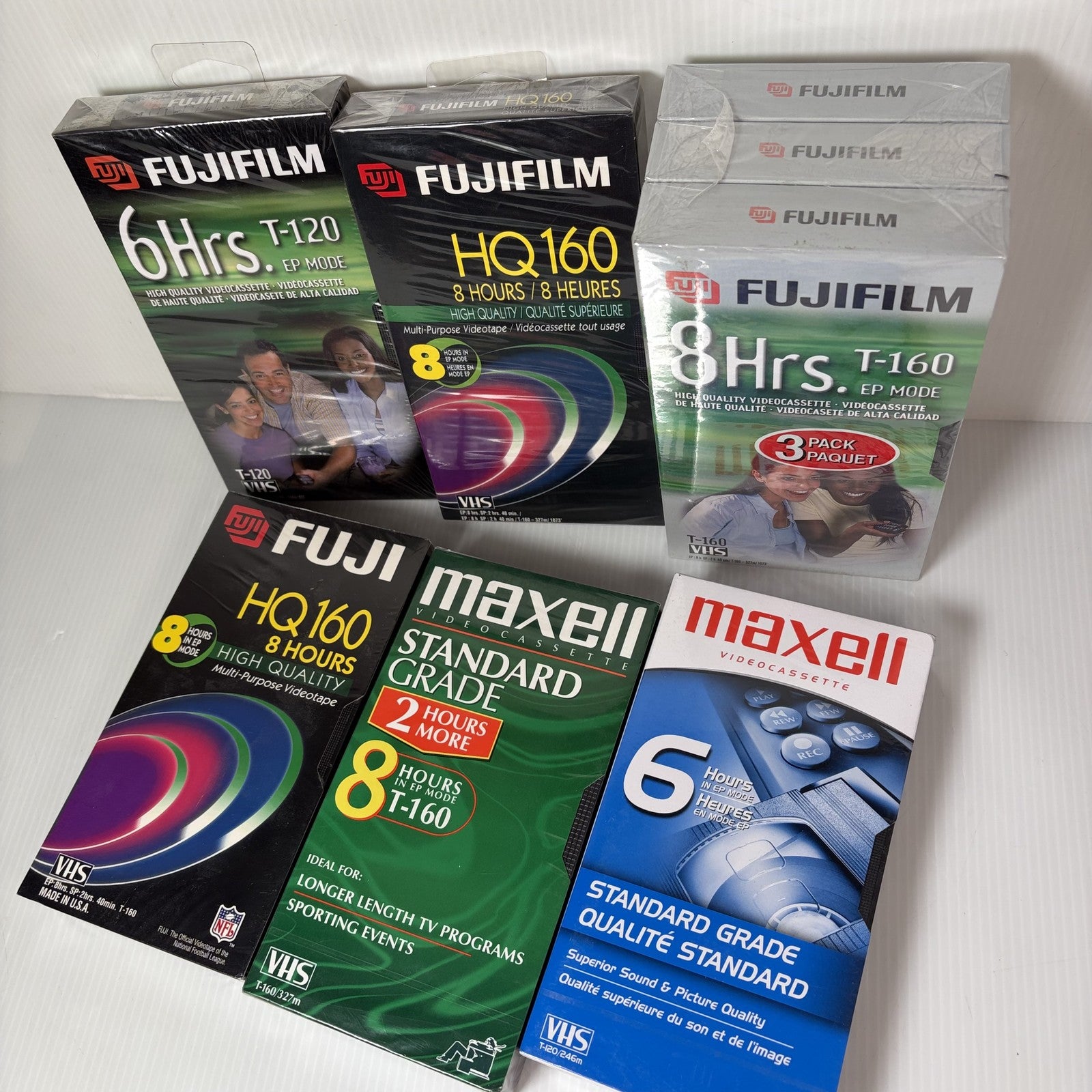 8 New Sealed VHS Tapes Fujifilm HQ160 T-160 8Hr Maxell Standard Grade T-160