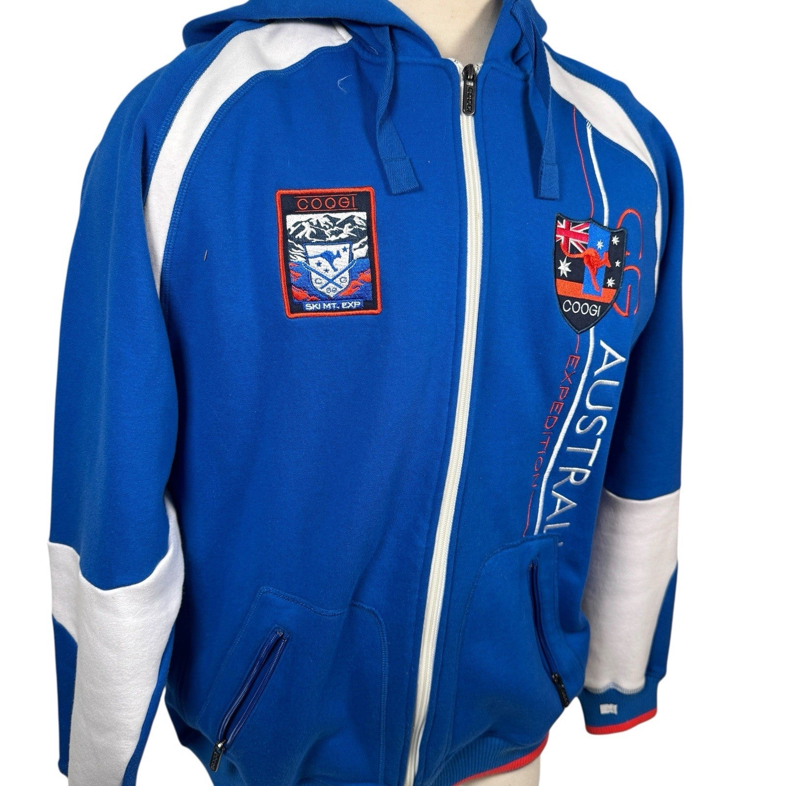 Coogi Expedition Australia Zip-Up Ski Hoodie Embroidery & 2-Tone Hood 80% Cotton