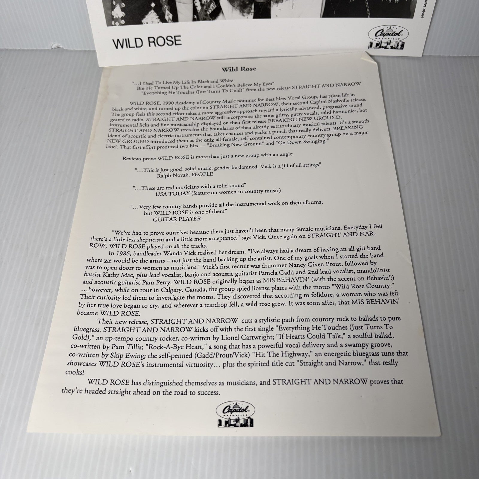 WILD ROSE Country Music Band Promo Photo 1990 Capitol Records Press Kit