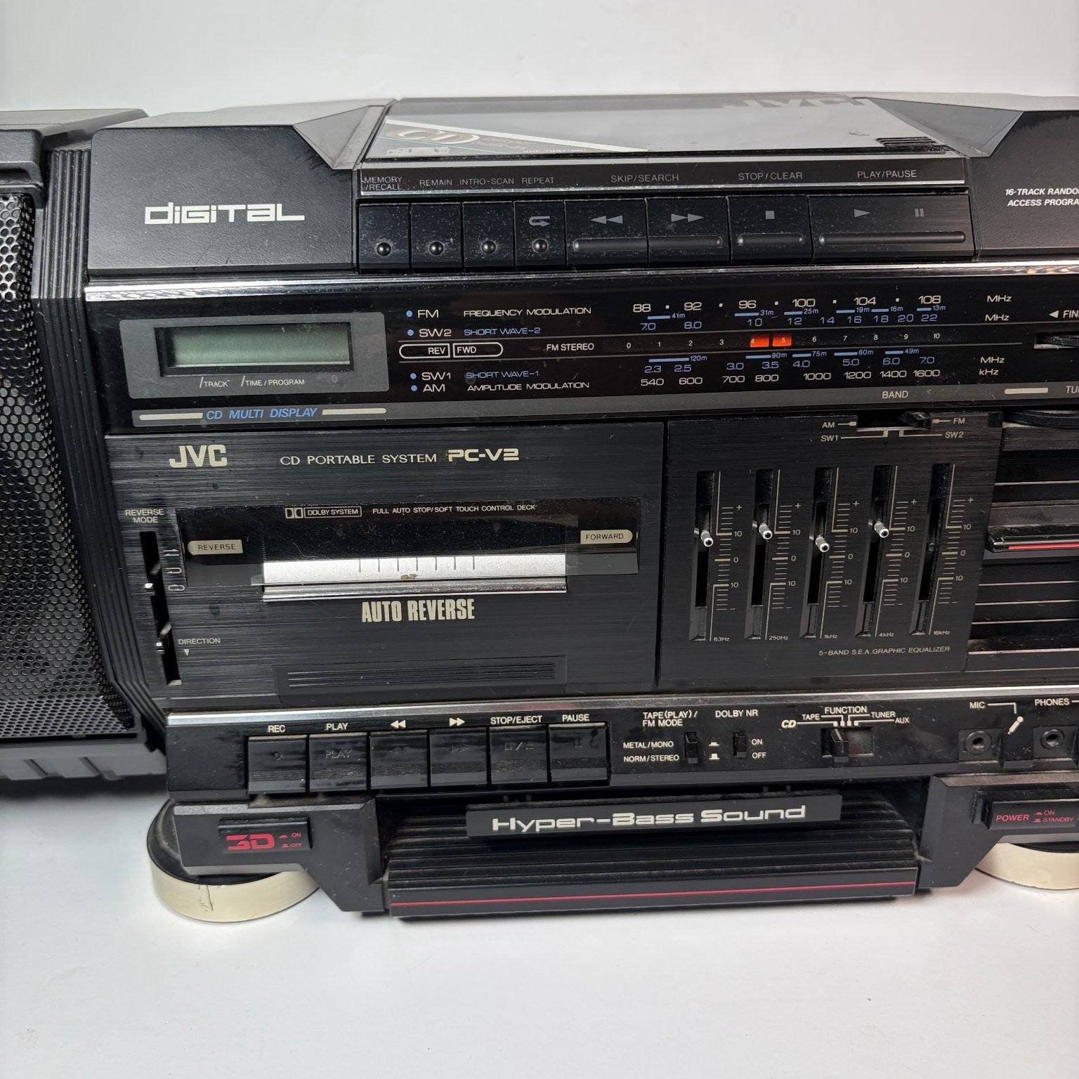 JVC PC-V2 Portable CD Cassette Boombox Radio Cassette Player Works No CD