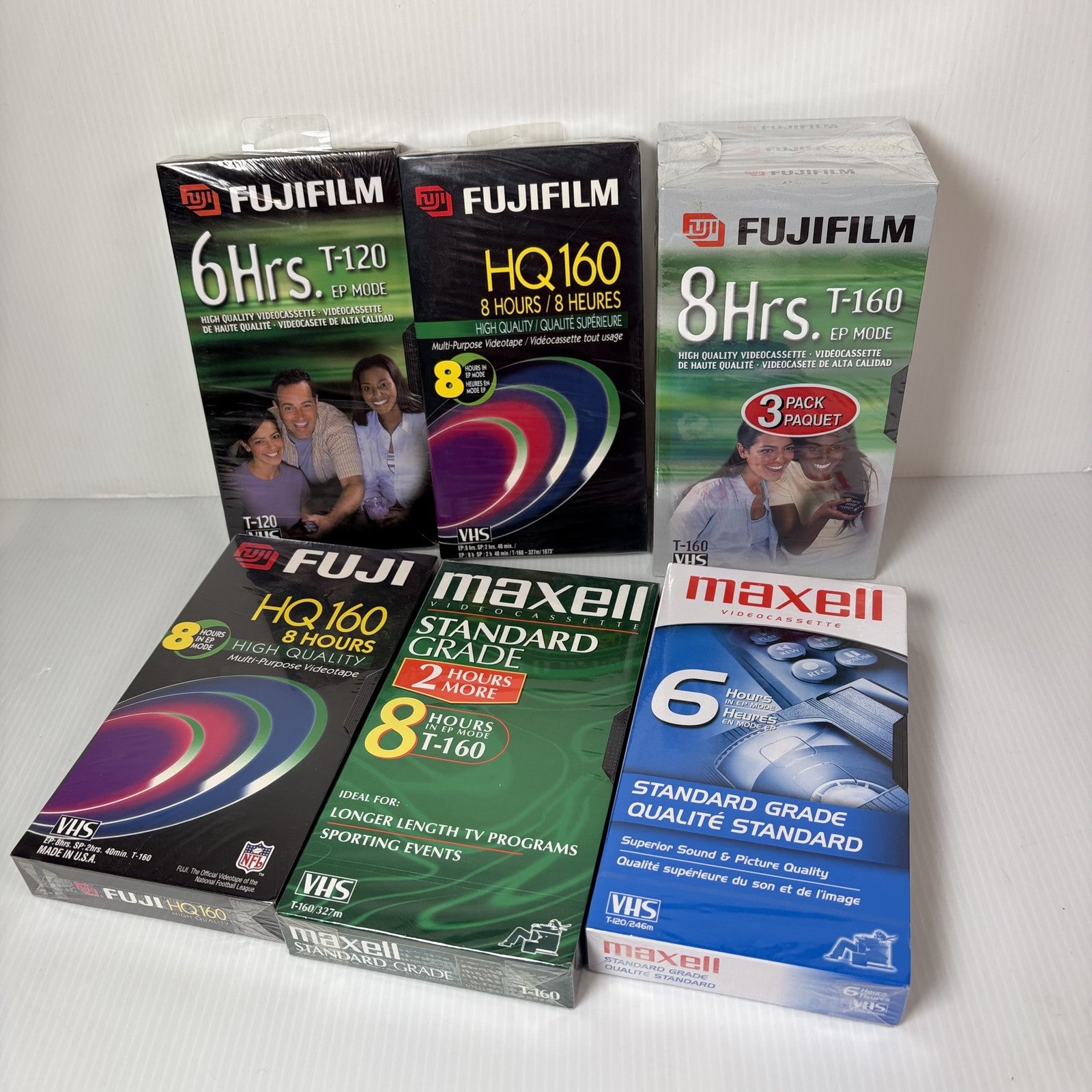 8 New Sealed VHS Tapes Fujifilm HQ160 T-160 8Hr Maxell Standard Grade T-160