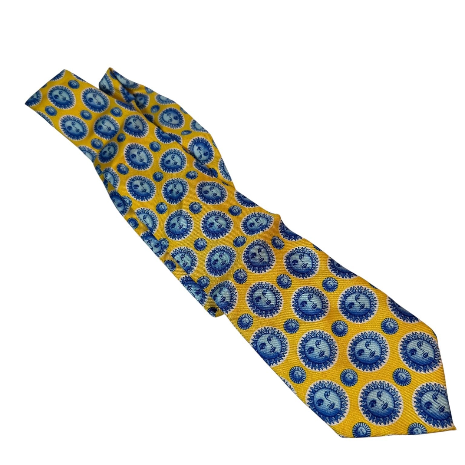 Fornasetti Men's Tie Yellow Soli E Lune Pattern Silk Milano Italy