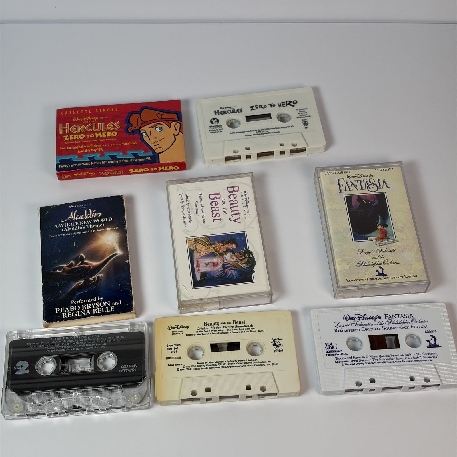 Walt Disney Cassette Lot Hercules Aladdin Beauty Beast Fantasia Soundtrack