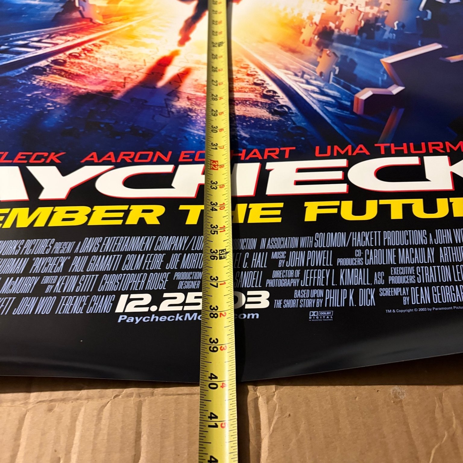 Paycheck 2003 One Sheet Movie Poster Original Double-Sided Ben Affleck 27x40