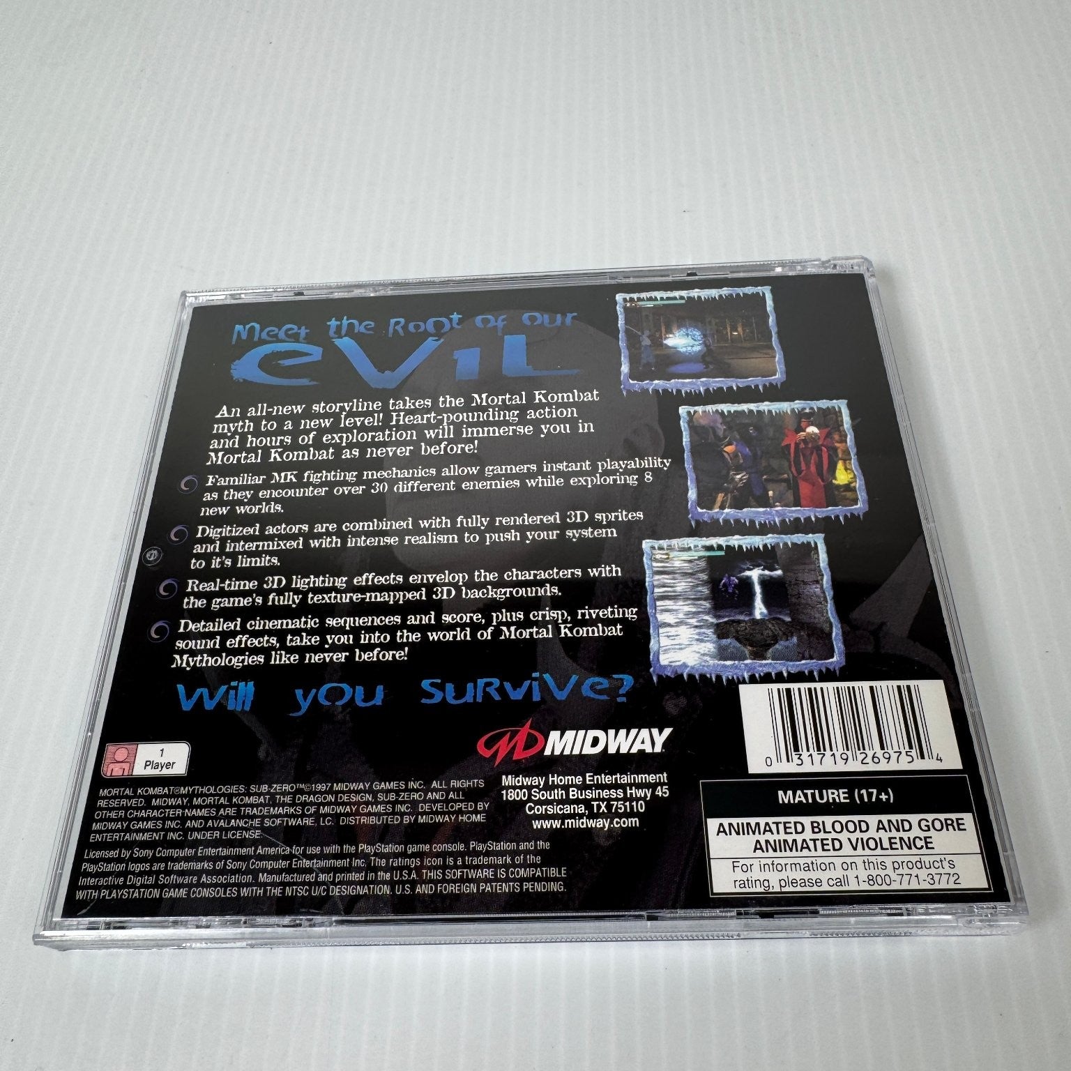 Mortal Kombat Mythologies Sub-Zero PlayStation PS1 Game Complete CIB Black Label