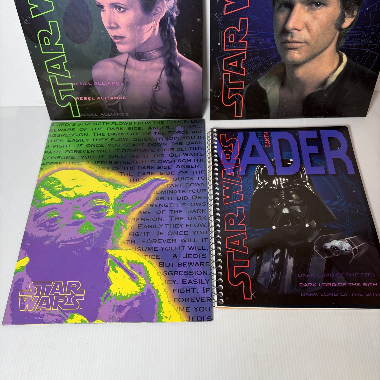 Vintage Lot of 4 Star Wars 1996 School Folders & Notebook Leia Han Solo Darth