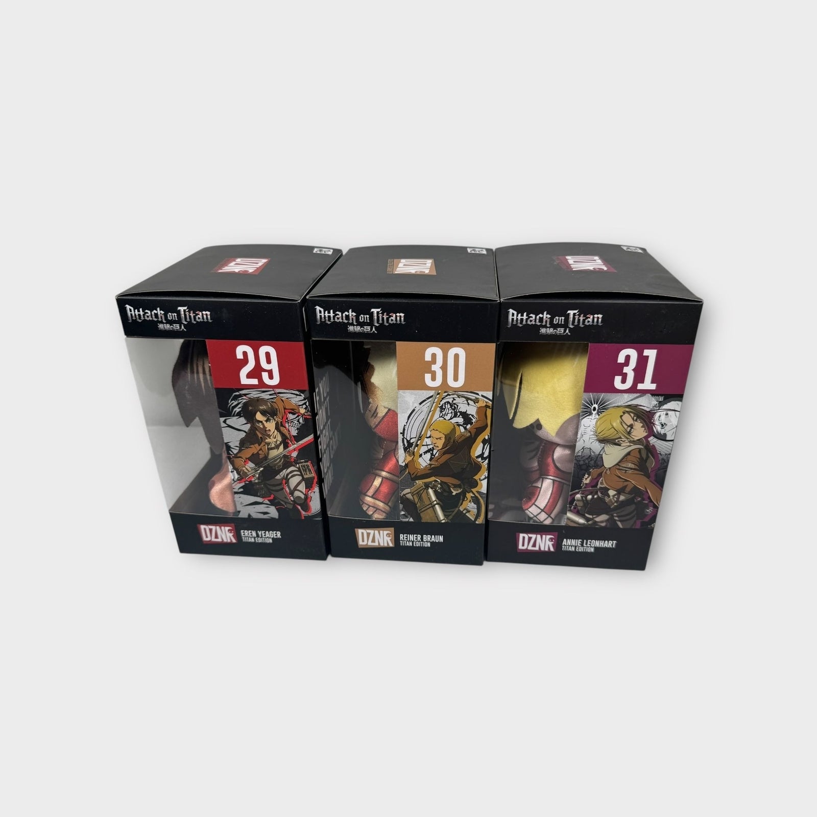 Attack On Titan DZNR Plush Figures Titan Edition Set of 3 Eren Reiner Annie