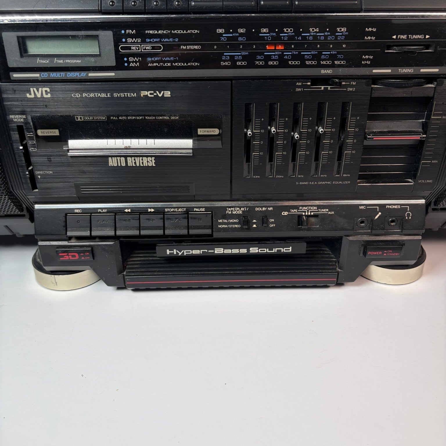 JVC PC-V2 Portable CD Cassette Boombox Radio Cassette Player Works No CD