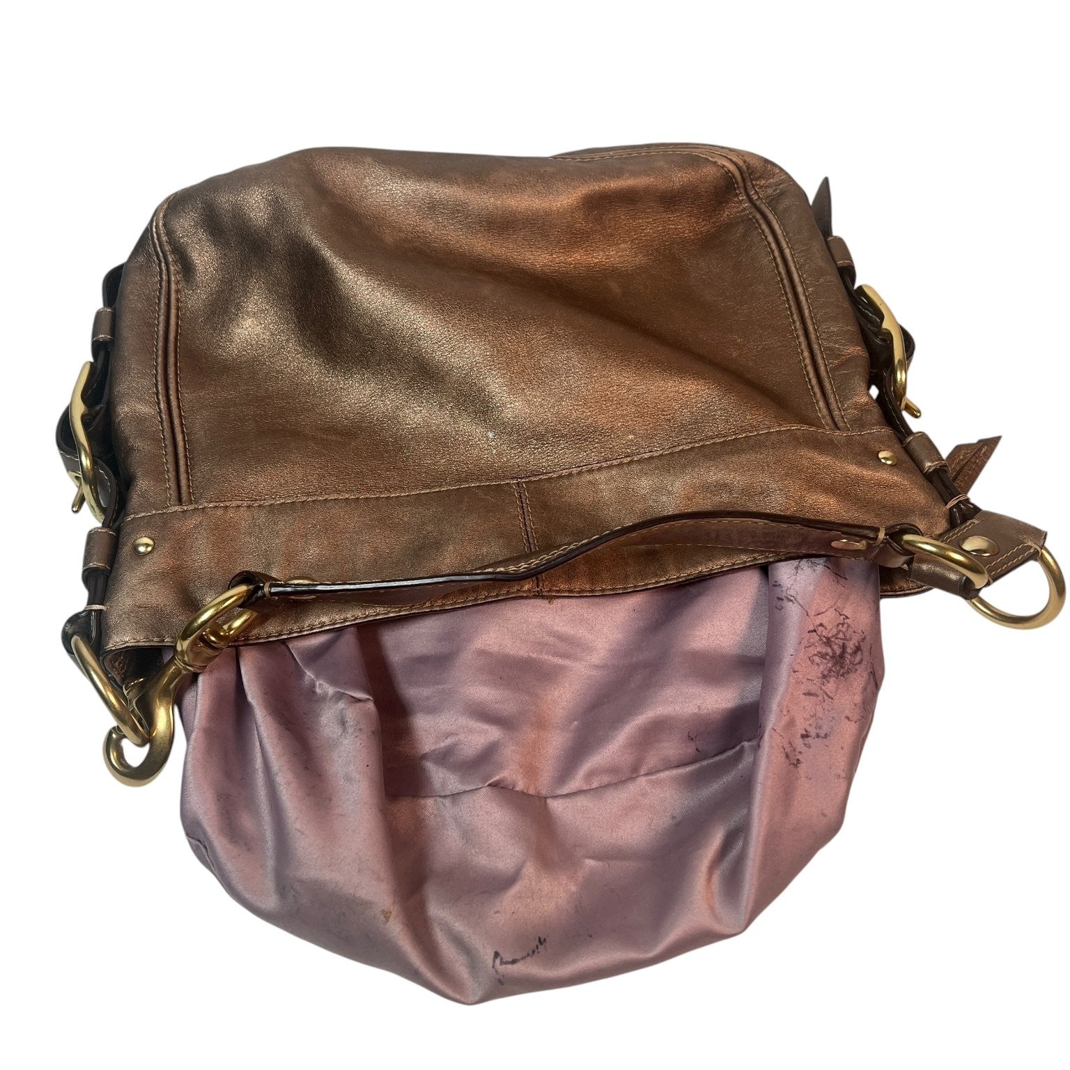 Y2K Coach Zoe Metallic Bronze Leather Hobo Handbag F0882-12671