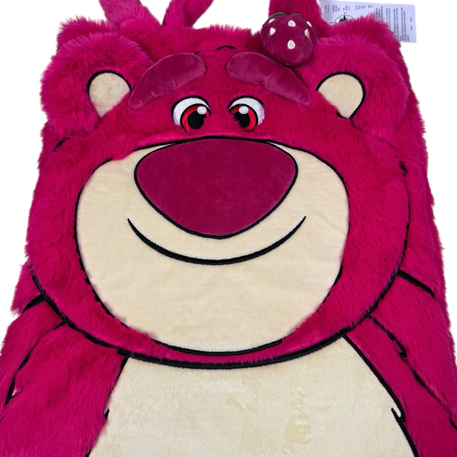 Disney Parks Toy Story Lotso Fluffy Plush Tote Bag 2025 with Strawberry Charm