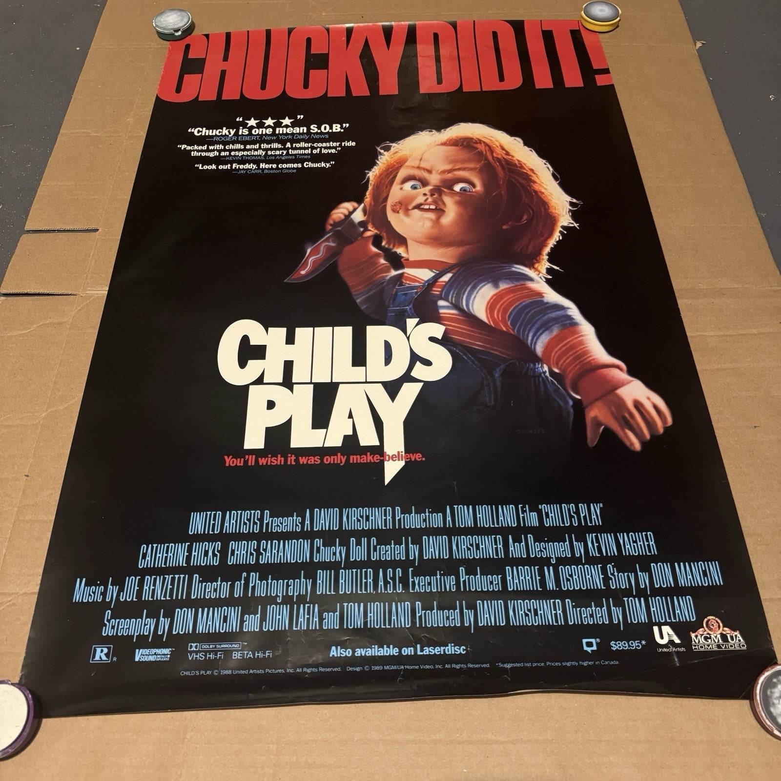 Vintage Child’s Play Movie Poster 1988 24x36 Chucky Did It Video Store One Sheet