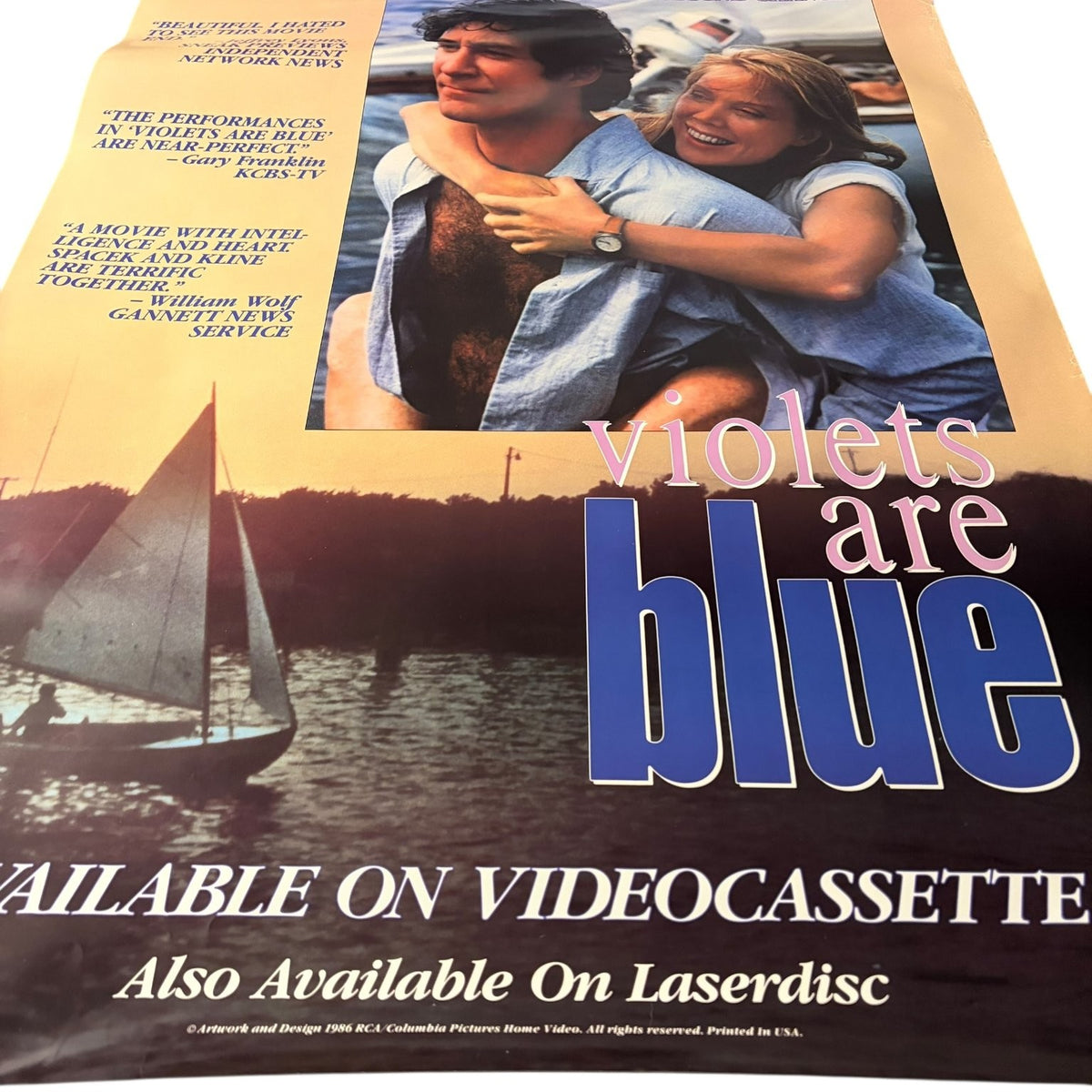 Vintage Violets Are Blue 1986 Video Store Movie Poster Sissy Spacek Kevin Kline