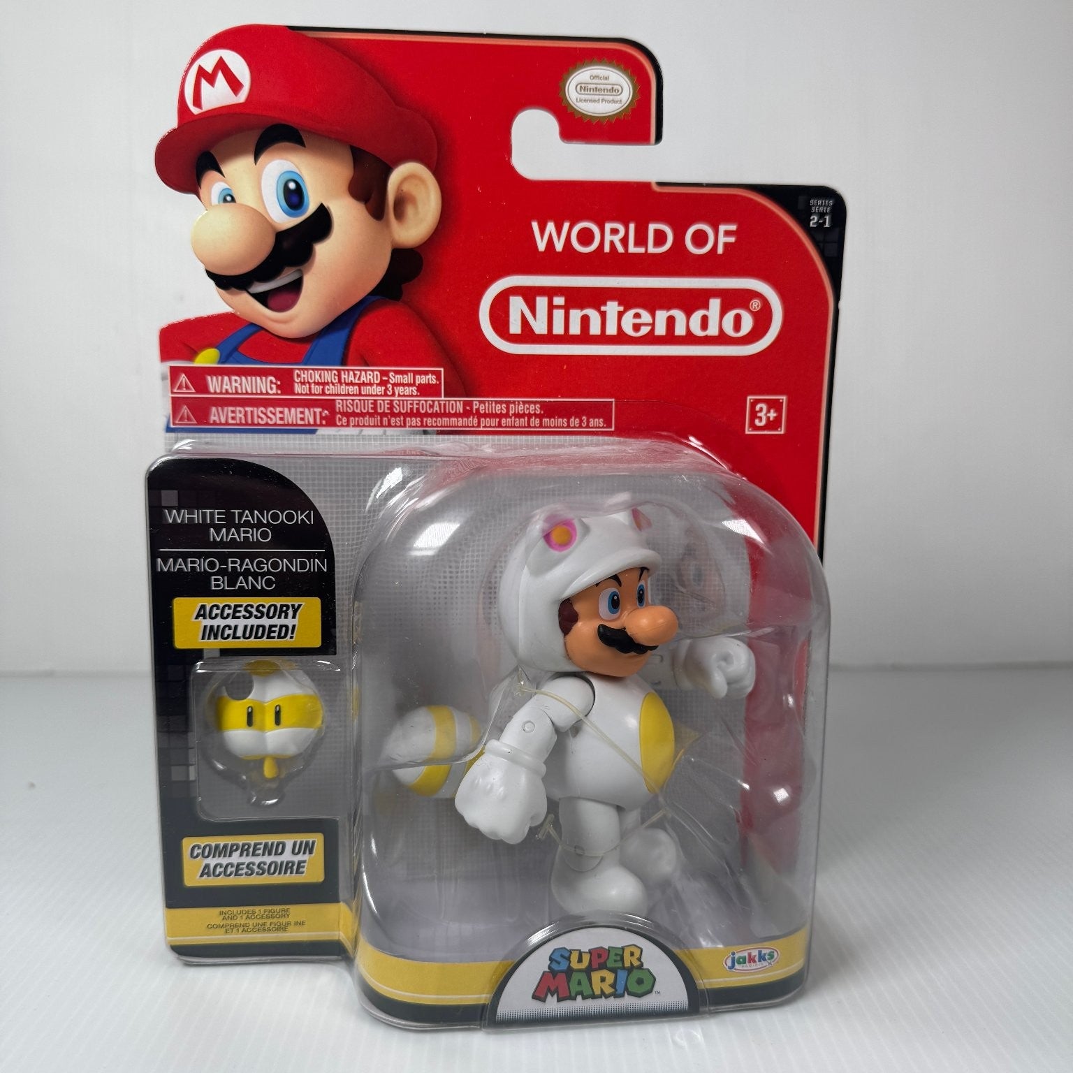 World of Nintendo White Tanooki Mario Super Mario 4" Figure w/ Leaf Series 2-1