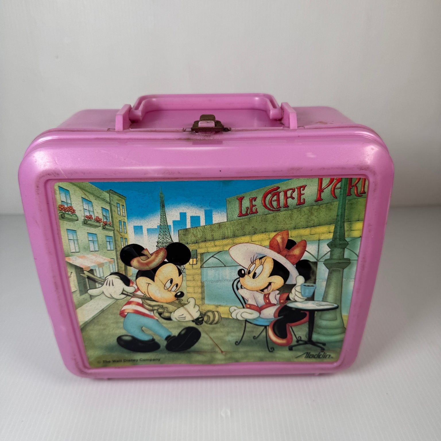 Mickey Minnie Disney Disneyana Pink Plastic Lunchbox Aladdin Vintage 90s