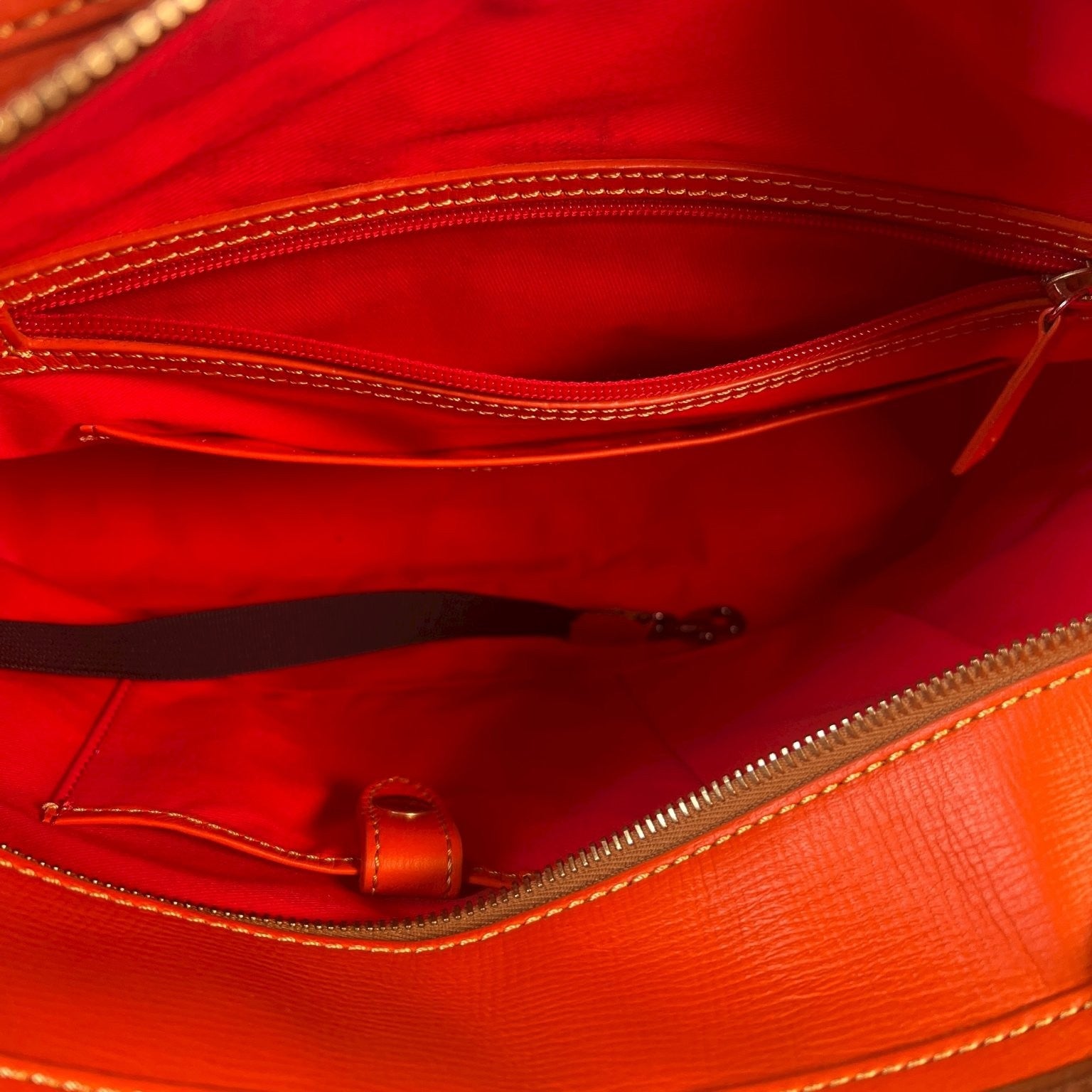 Vintage Dooney & Bourke Tote Bag Purse Saffiano Tassel Orange with Green Wallet