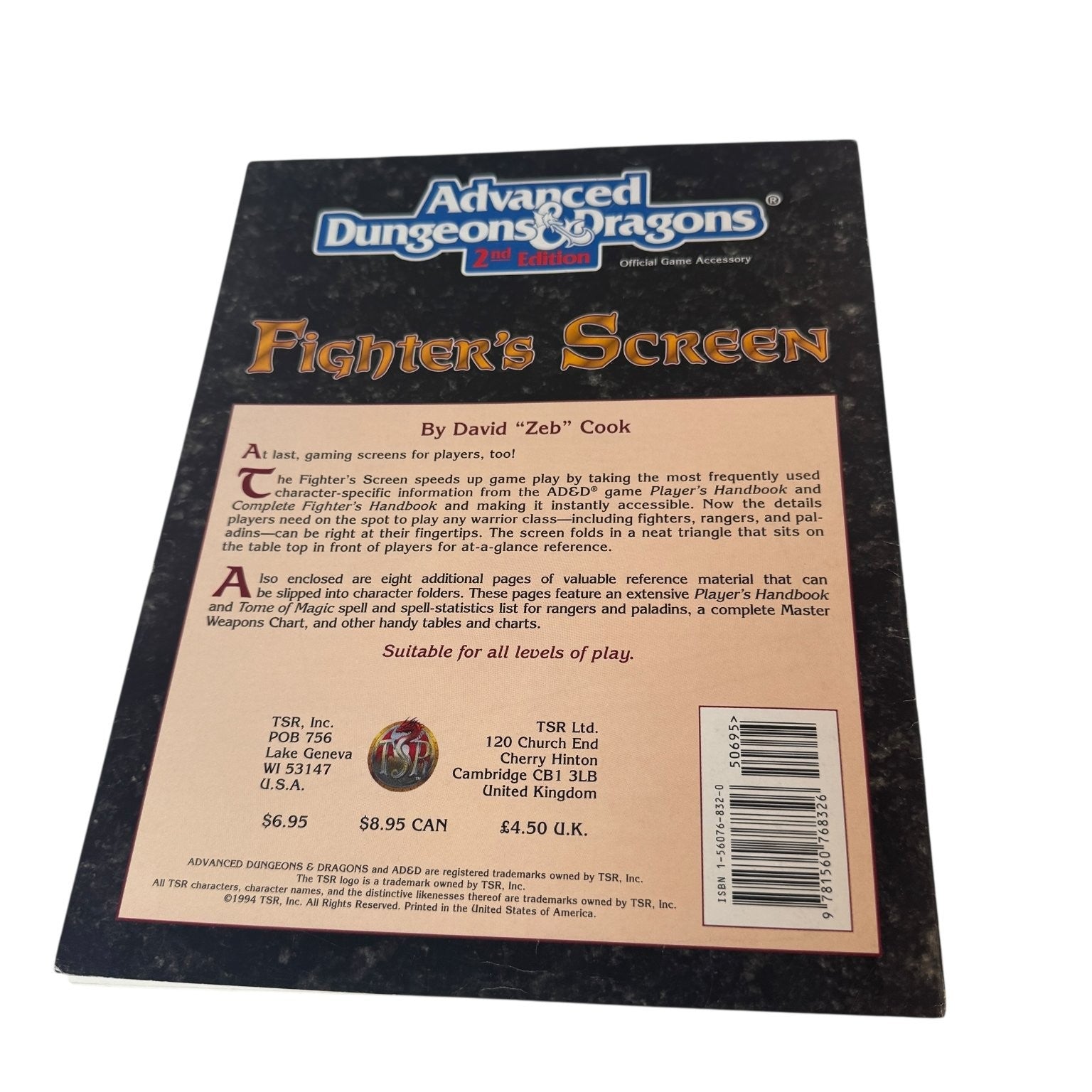 Dungeons & Dragons Fighter's Screen Advanced 2nd Edition 1994 TSR