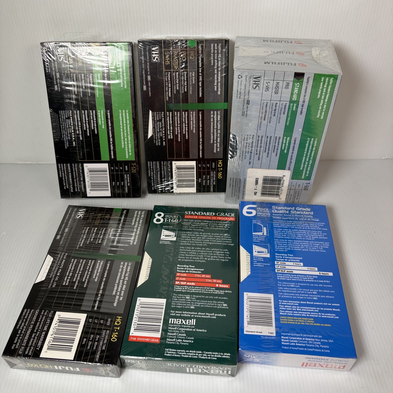 8 New Sealed VHS Tapes Fujifilm HQ160 T-160 8Hr Maxell Standard Grade T-160