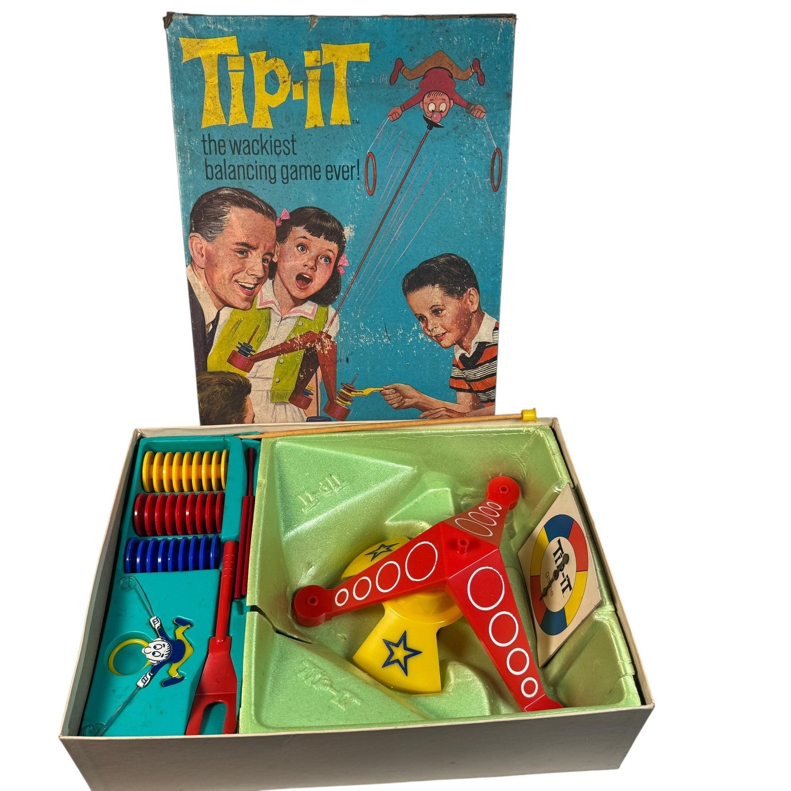 Vintage Tip-It Board Game Ideal 1960s Complete Family Balancing Game Retro Toy