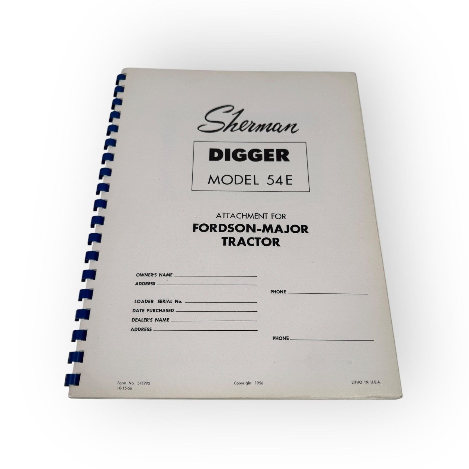 Sherman Digger Model 54E Owner’s Manual OEM 1956 Litho Book