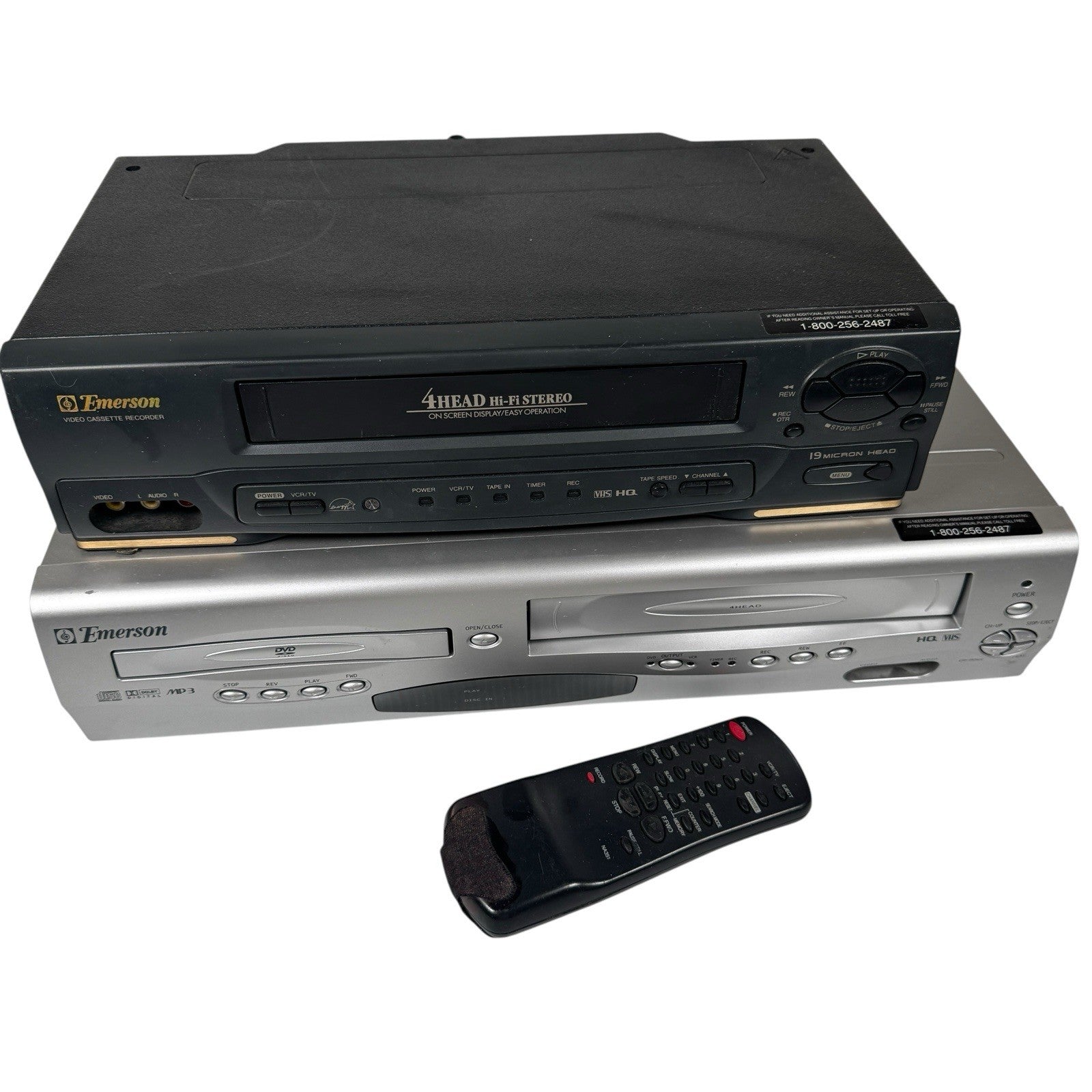 Lot Of 2 AS IS VCRs Emerson EWD2203 & EWV601B (w/ Remote) For Parts / Repair