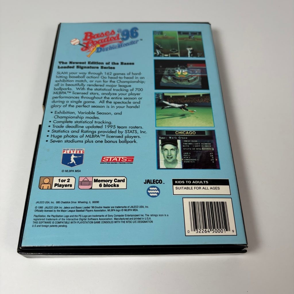Bases Loaded '96 Double Header PS1 PlayStation Long Box Jaleco Baseball 1995