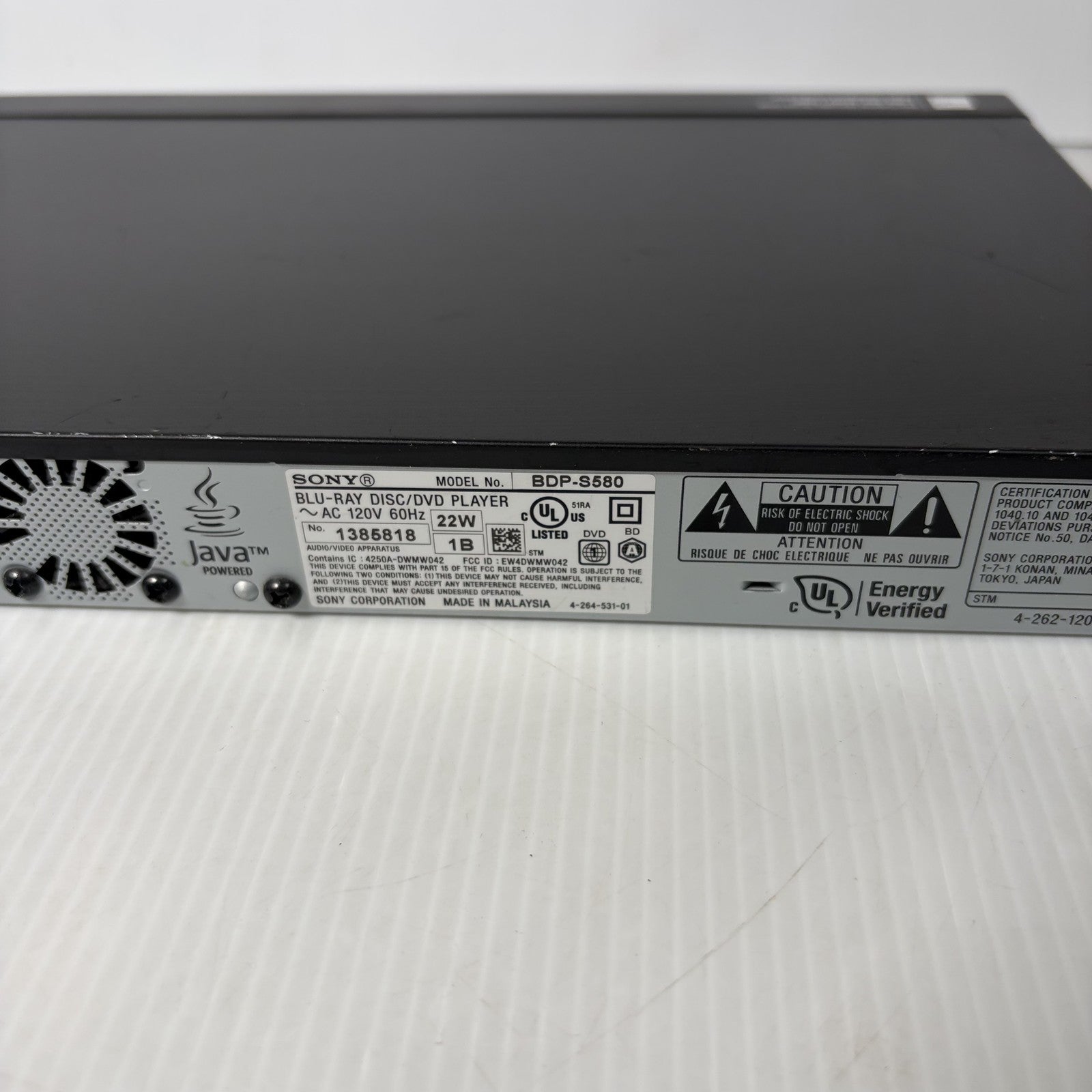 Sony BDP-S580 Blu-ray Disc DVD Player 3D Wi-Fi HDMI USB BD-Live Black