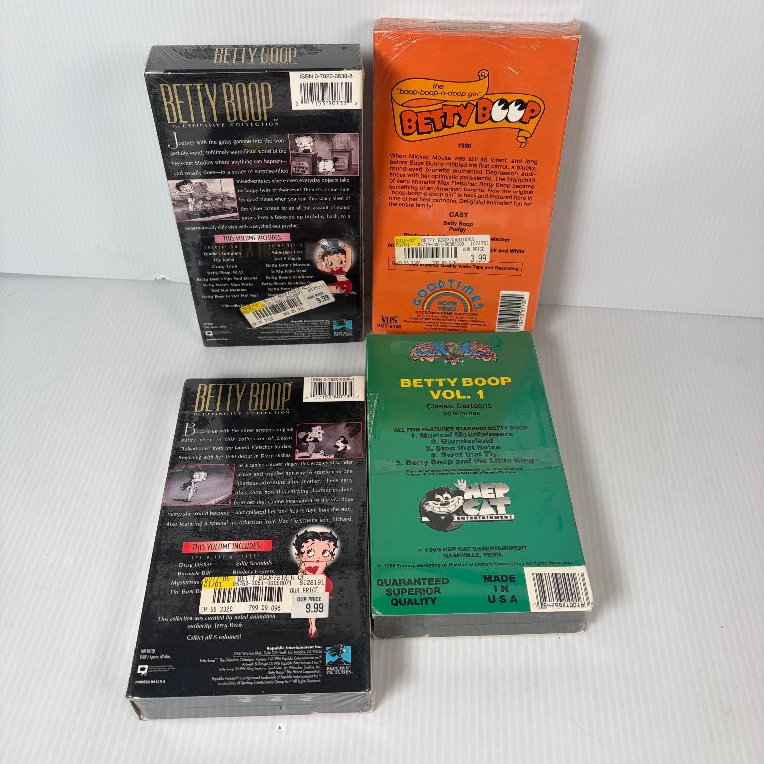 Betty Boop VHS Mixed Lot of 4 GoodTimes Hep Cat Republic Definitive Sealed