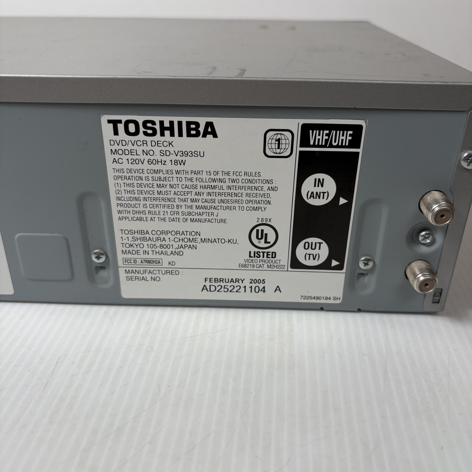 Toshiba SD-V393SU DVD Player VCR Combo VHS Hi-Fi Stereo Progressive Scan
