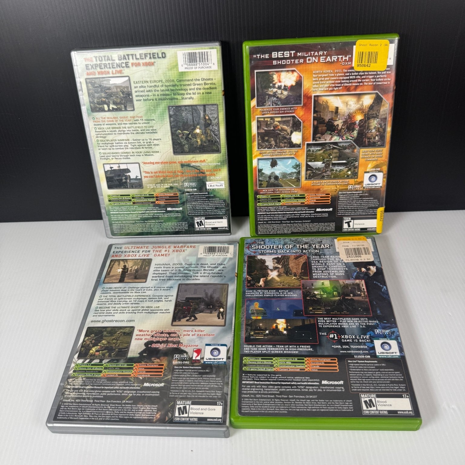Tom Clancy's 4-Pack Ghost Recon 1, 2 & Island Thunder, Rainbow Six 3 Xbox OG