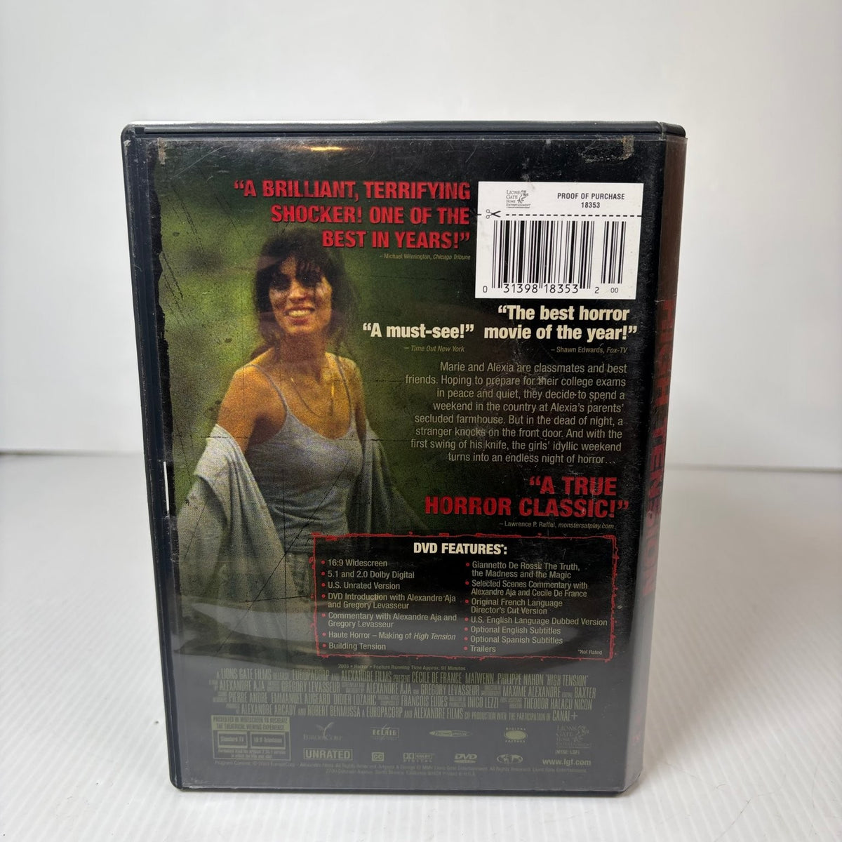 High Tension DVD 2003 Unrated Widescreen Alexandre Aja Horror Thriller