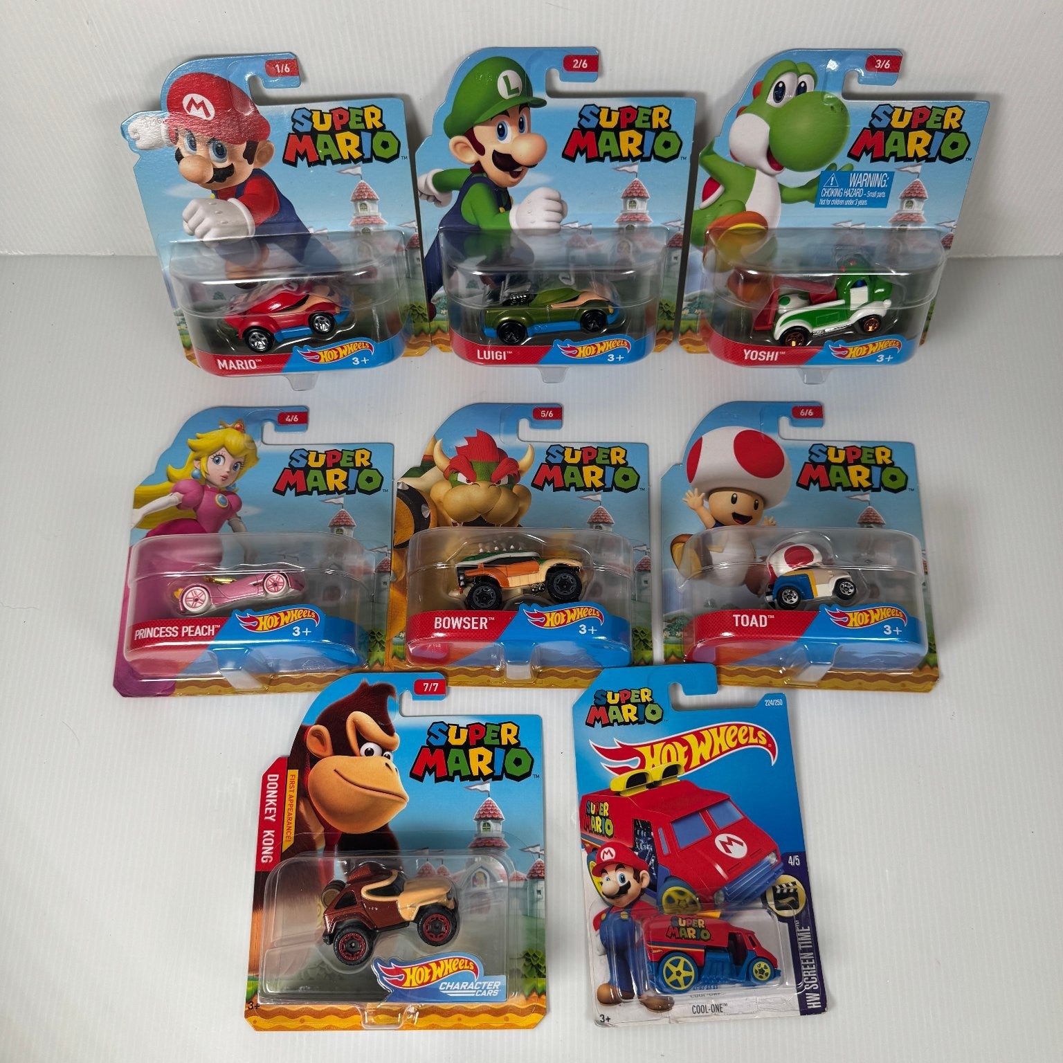 Mattel Hot Wheels Super Mario Character Cars 1/64 Scale Full Set w/ Extras