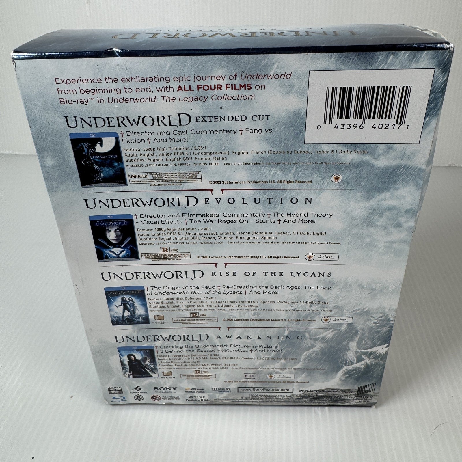 Underworld Legacy Collection Blu-ray 2003-2012 Kate Beckinsale 4 Films 2 Sealed