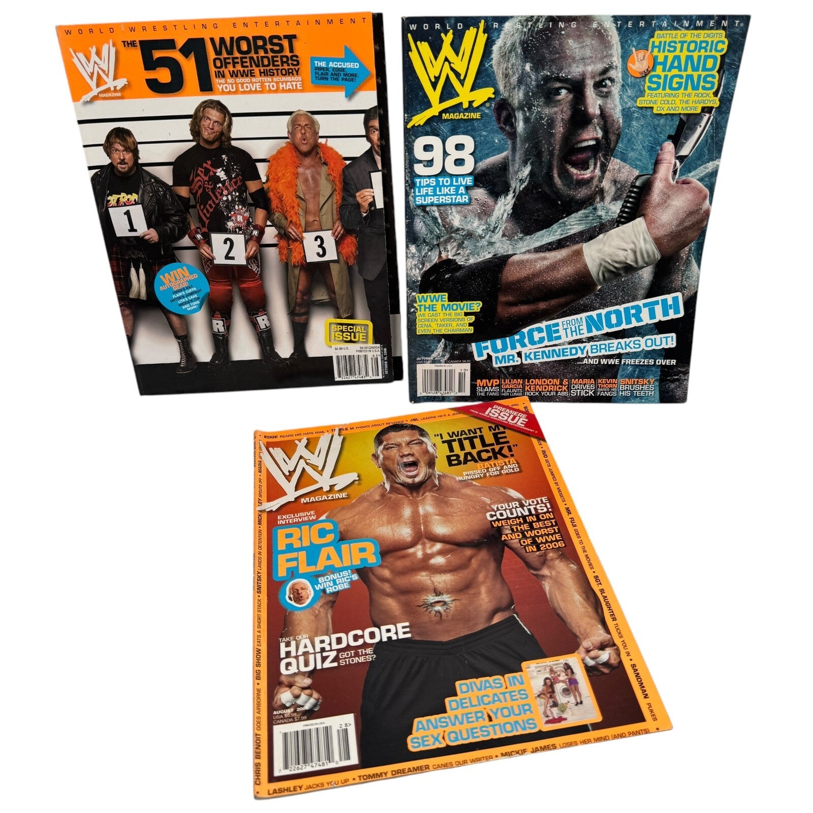 WWE Magazine Lot of 3 Issues 2006-2007 Batista & 51 Worst Offenders No Posters