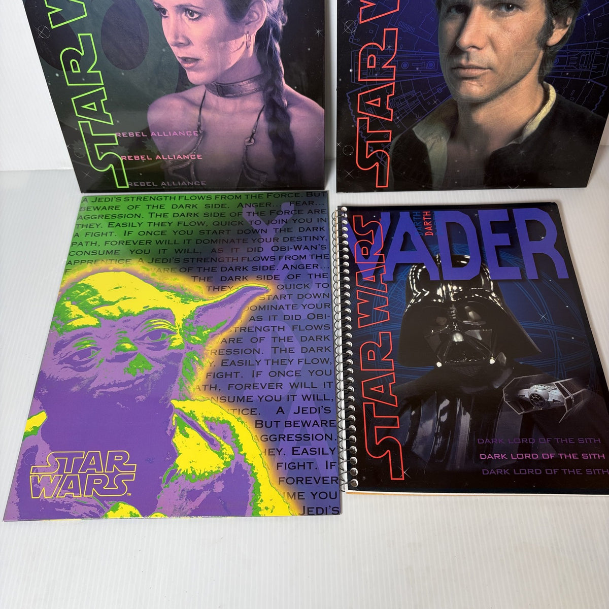 Vintage Lot of 4 Star Wars 1996 School Folders & Notebook Leia Han Solo Darth