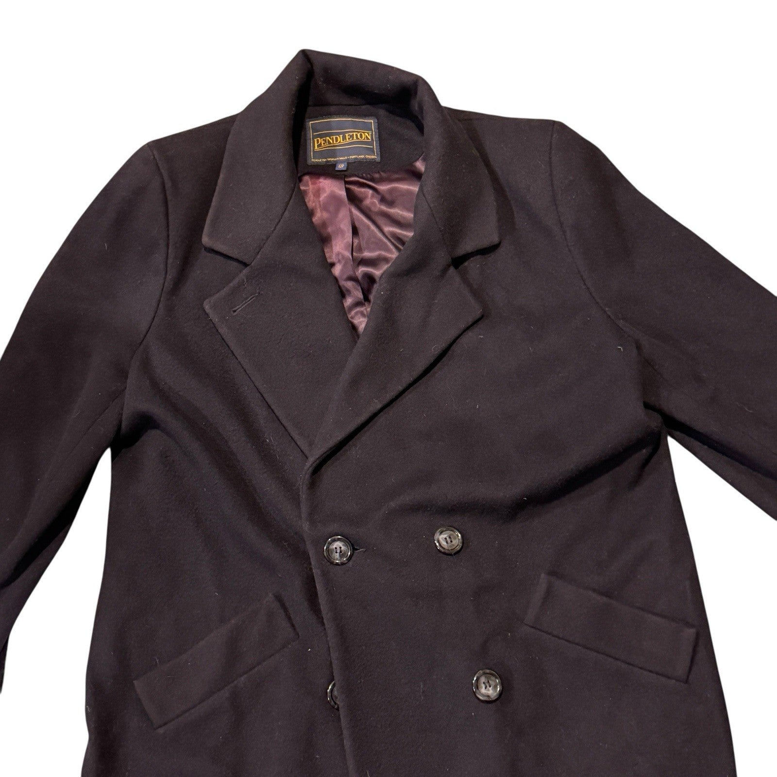 Pendleton Women’s Wool Trench Coat Double Breasted Petit Size 12p Navy