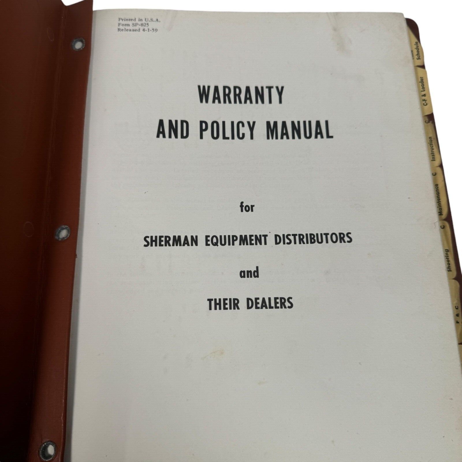 Sherman Front End Loader Owner's Manual 1955 Litho & Dealer Policy Manual