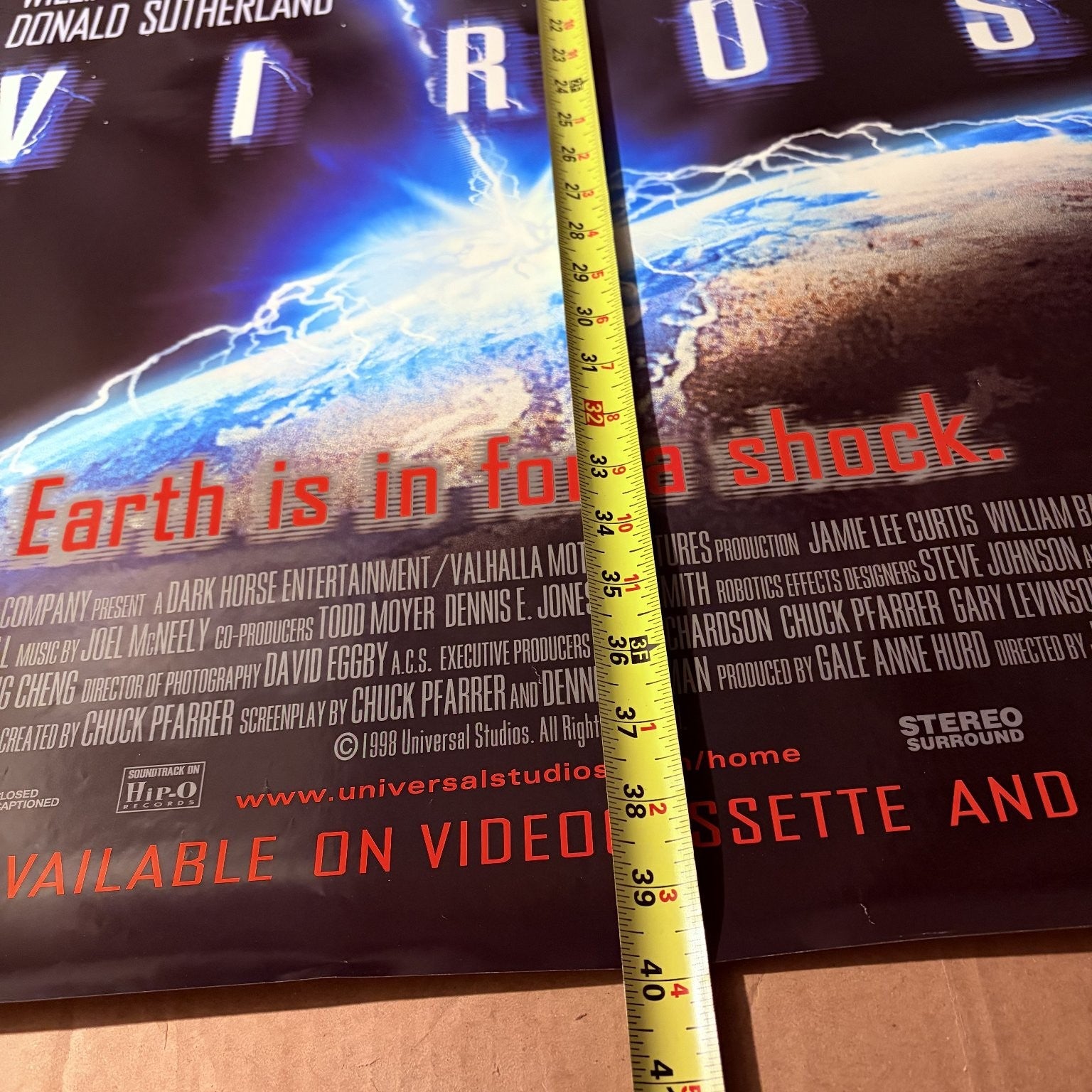 Virus 1998 Video Store Movie Poster USA Jamie Lee Curtis Baldwin 27"x40"